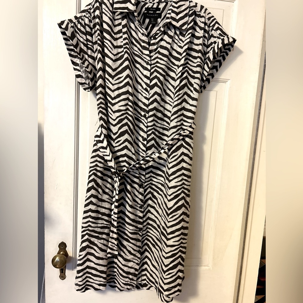 Tahari Zebra Print Linen Dress